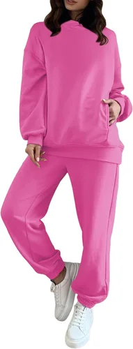 Vista 2 de Linsery Sudaderas con capucha para mujer, de manga larga, con capucha, pantalones deportivos a juego, conjuntos de 2 piezas