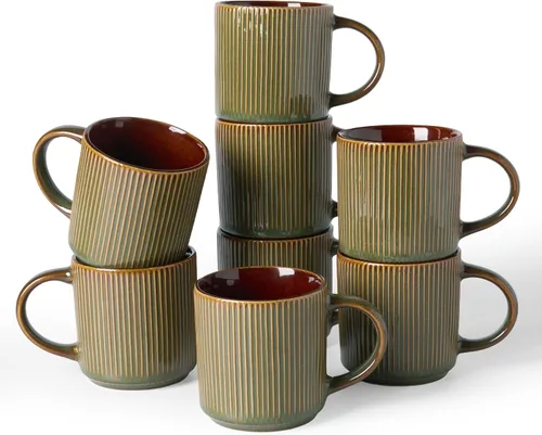 Vista 64 de famiware Juego de 4 tazas de café de 12 onzas, tazas de cerámica con asa Negro (Star-Black)