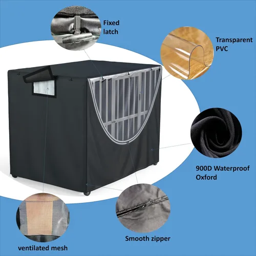 Vista 3 de Funda para jaula para perros de metal para todo tipo de clima, protección para interiores y exteriores, resistente al viento, lluvia, resistente al