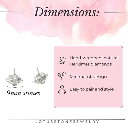 Vista 4 de Herkimer Diamond Stud Earrings in solid 14K, Sterling Silver, Gold Fill, or Rose Gold Fill by Lotus Stone Jewelry