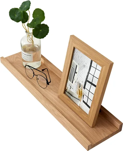Vista 9 de Estantes flotantes de roble – Repisa de madera natural montada en la pared – Repisa de fotos – Estante de almacenamiento de pared para oficina