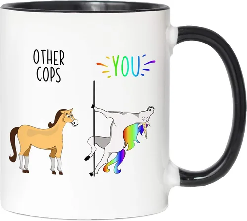 Vista 6 de Ransalex Funny Cop Gifts - Taza de café con diseño de unicornio contra caballo, idea de regalo de oficial de policía, agradecimiento de graduación