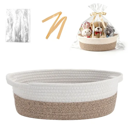 Vista 16 de Cesta para regalos vacía, pequeña cesta tejida con bolsas y cintas, cestas de juguetes para bebé con asas, contenedor de almacenamiento de mimbre