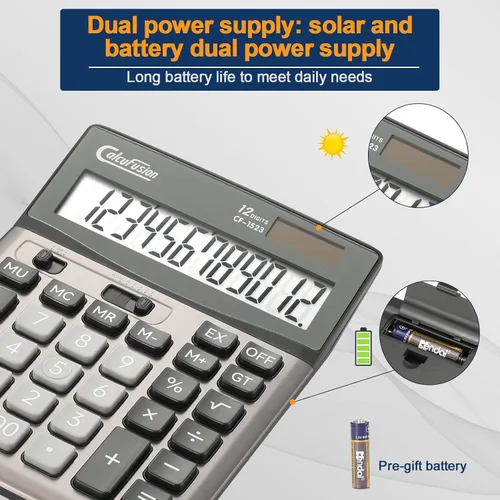 Vista 4 de Calculadora de escritorio de 12 dígitos con pantalla LCD grande, botones grandes, función estándar básica, calculadora solar con batería