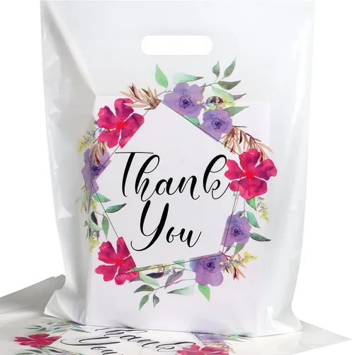 Vista 10 de POPGIFTU Bolsas de agradecimiento florales con asas, bolsa de plástico de 12 x 15 pulgadas, paquete de 100 – Boutique, regalo, recuerdo de fiesta