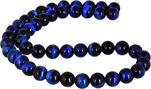 Vista 3 de Piedra preciosa de ojo de tigre azul (0.315 pulgadas) suave y redonda suelta hebra para hacer manualidades (15 pulgadas) 1 hebra pulsera, collar
