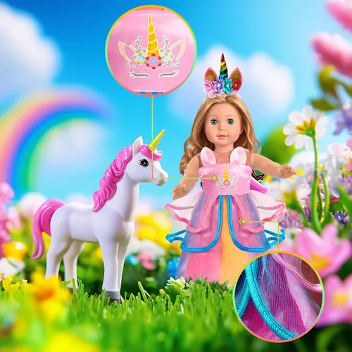 Vista 2 de WONDOLL 2 Conjuntos de Ropa para Muñecas de 18 Pulgadas - Ropa de Unicornio con Clip para el Cabello y Diadema - Compatible con Todas las Muñecas