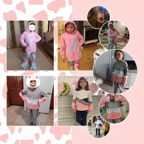 Vista 3 de PATPAT Conjunto de 2 piezas para niñas, camiseta de bloque de color de leopardo, camiseta de cuello redondo, leggings negros, pantalones deportivos