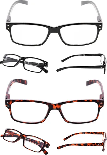 Vista 4 de LUR Gafas de lectura paquete de 5 lectores de plástico cómodos con bisagra de resorte (3 negro + 2 tortugas)