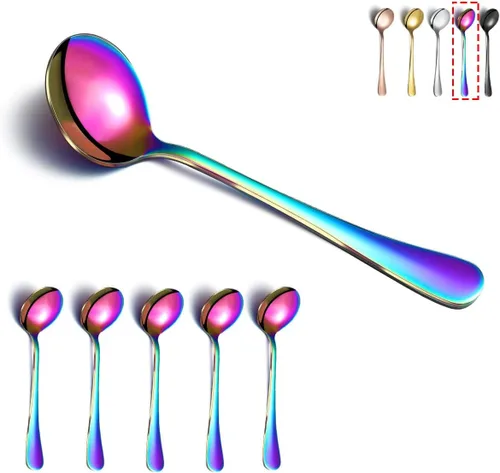 Vista 11 de Kyraton Cucharas redondas de acero inoxidable de 6 piezas, cucharas de cena y mesa, juego de cubiertos, aptas para lavavajillas