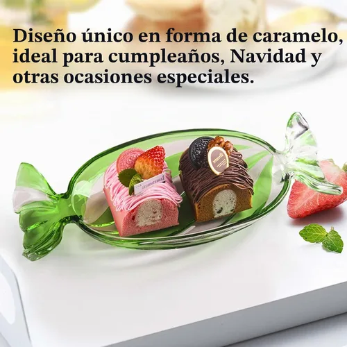 Vista 4 de Plato de cristal para caramelos,Bandeja de frutas de mesa Plato de 1 paquete verde.
