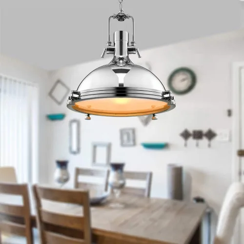 Vista 2 de Industrial estilo náutico único colgante-LITFAD 18 "cúpula forma colgante lámpara montada iluminación en Rusty