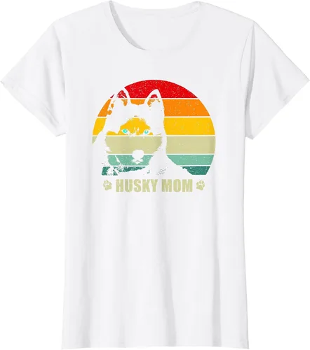Vista 34 de Husky Mom Retro Dog Lover Mother Siberian Huskies Tee Women T-Shirt Asphalt Grey