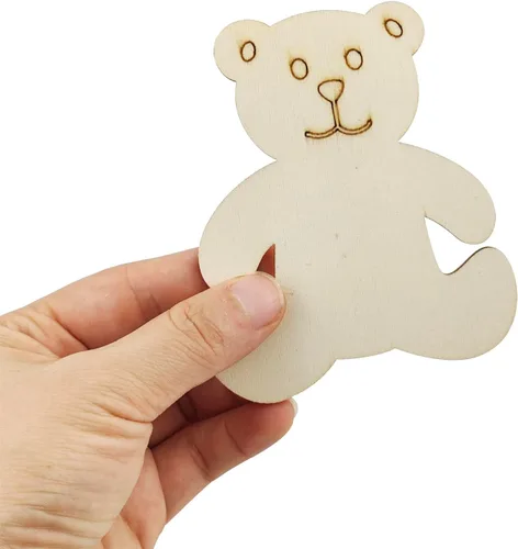 Vista 3 de Paquete de 32 adornos colgantes de oso de madera sin acabar, para manualidades, regalo para Acción de Gracias, Navidad, hogar, fiesta, decoración