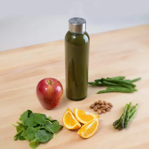 Vista 7 de Botellas de agua de vidrio, botella de vidrio de 16 onzas con tapa de acero inoxidable a prueba de fugas, botellas de jugo reutilizables, botellas