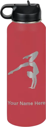 Vista 10 de LaserGram Botella de agua personalizada, soporte de mano de gimnasta, acero inoxidable de doble pared aislada al vacío con popote superior, regalo