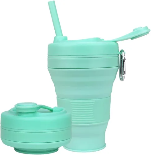 Vista 14 de Taza de Café de Silicona con Pajita y Tapa, Tazas Plegables para Viajar, 20oz, Taza de Agua Plegable Ligera para Picnic, Senderismo, Camping, Negro