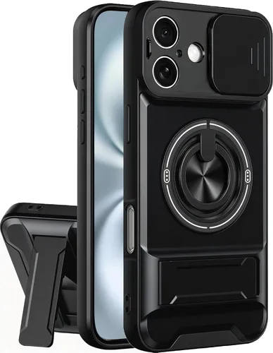Vista 23 de Dssairo Funda para iPhone 15 con anillo magnético de rotación de 360° compatible con carcasa MagSafe Slide para cámara, soporte plegable, funda Negro