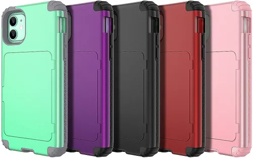 Vista 7 de WeLoveCase para iPhone 11 Estuche tipo billetera Defender con portatarjetas, cubierta con espejo oculto, tres capas, a prueba de golpes, protección