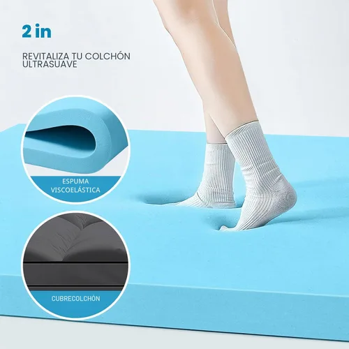 Vista 4 de MASVIS Cubrecolchón de espuma viscoelástica de doble capa de 4 pulgadas, tamaño individual, espuma viscoelástica de gel de 2 pulgadas y almohada