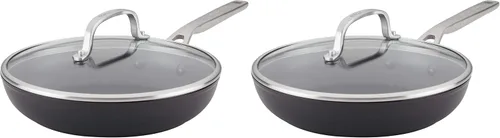 Vista 16 de KitchenAid - Juego de ollas y sartenes antiadherentes de inducción con anodizado duro, 10 piezas, color negro mate