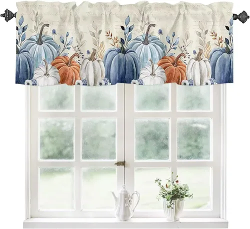 Vista 11 de Cortinas de cocina con muñeco de nieve azul para ventana de baño de cocina