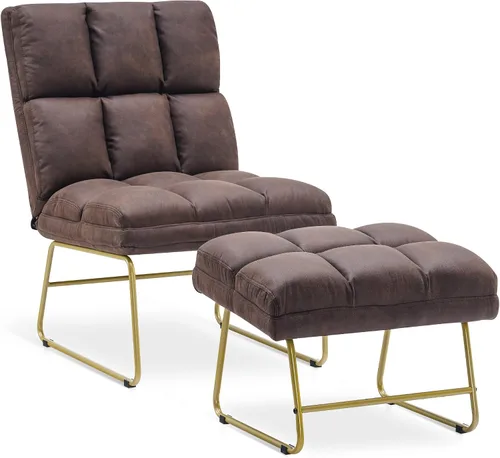 Vista 15 de MCombo Silla decorativa de terciopelo con otomana, acogedora silla de rincón de lectura para espacios pequeños, moderna silla sin brazos para Azul