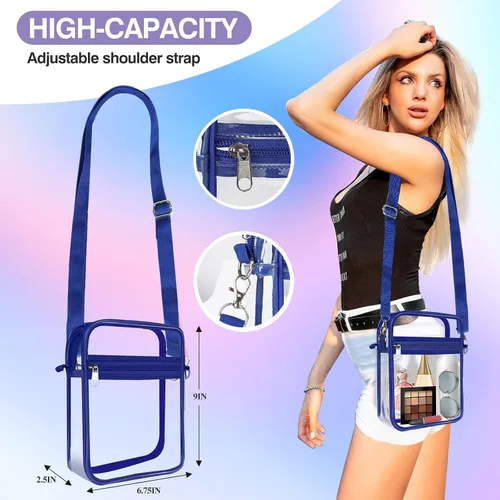 Vista 31 de Bolsa transparente aprobada para estadios, bolsa cruzada transparente, con correa de hombro ajustable para mujer, con bolsillo frontal