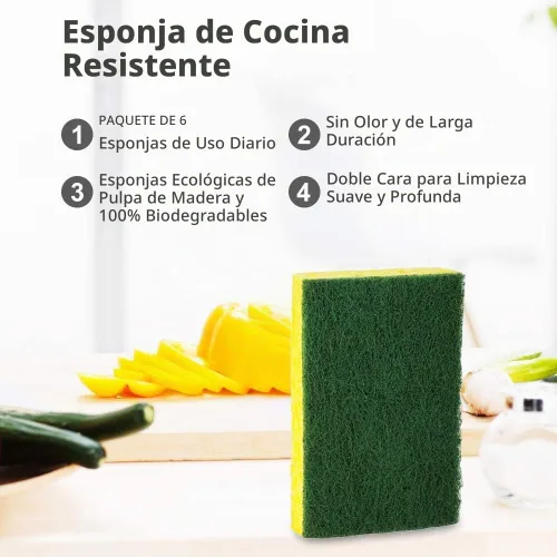 Vista 5 de SCRUBIT Esponja exfoliante resistente, hecha de celulosa resistente, respetuosa con el medio ambiente, dura meses de limpieza de cocina resistente