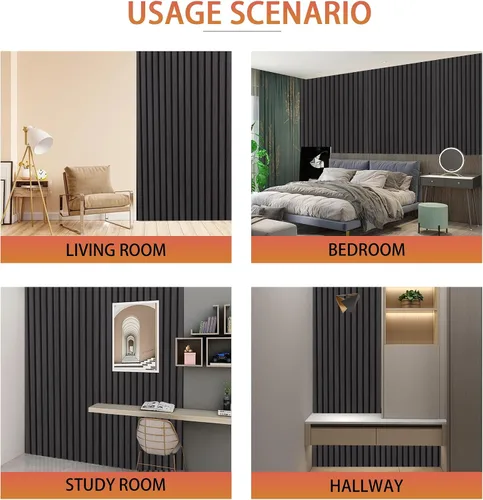 Vista 7 de QDYMXUN Paneles Acústicos de Pared de Listones de Madera, Paquete de 4 de 94.5'' x 7.9'' Panelería Acanalada 3D Absorbente de Sonido para Decoración