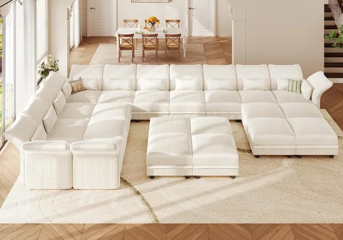 Vista 22 de LLappuil Sofá modular de 14 plazas con almacenamiento, sofás modulares grandes en forma de U para sala de estar con respaldos de brazos ajustables