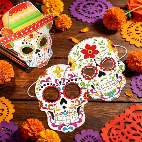 Vista 4 de Dia De Los Muertos Crafts Paper Day of the Dead Masks, 6 PCS