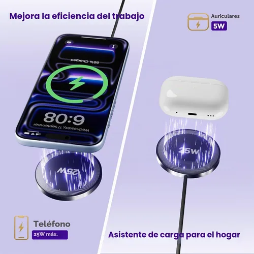 Vista 9 de Cargador inalámbrico MagSafe de 25 W para almohadilla magnética de carga 1Negro