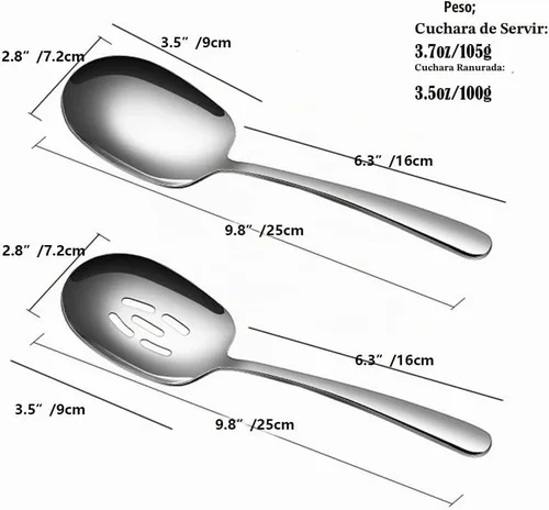 Vista 5 de Juego de cucharas de servir extra grandes, cuchara ranurada de acero inoxidable 18/8 y cuchara de servir, juego de cucharas de bufé de 9.8 pulgadas