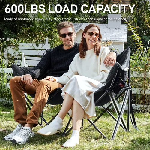 Vista 5 de EVER ADVANCED Silla de Campamento Doble para Adultos, Banco Loveseat de Campamento Plegable Acolchado con Bolsillo Lateral Sofá de Campamento