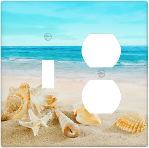Vista 11 de Cubierta para interruptor de luz, diseño de conchas marinas en la playa, placas de pared de 2 bandas, 1 paquete