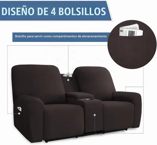 Vista 5 de Easy-Going Funda elástica para sofá reclinable loveseat con consola central, funda de sofá suave ajustada de forro polar para 2 asientos
