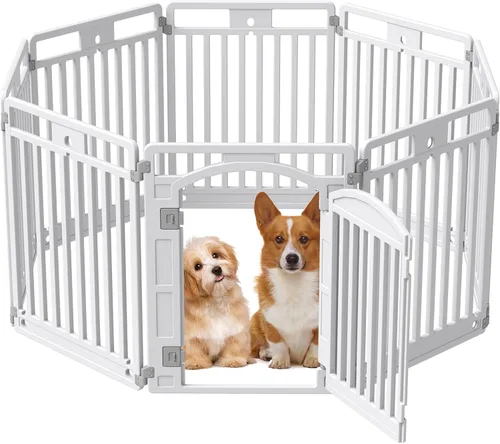 Vista 7 de Corralito para mascotas con puerta para perros, corralito plegable para cachorros y perros pequeños, 4 paneles, fácil de montar, fácil de almacenar