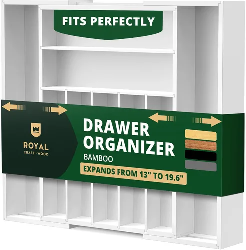 Vista 10 de ROYAL CRAFT WOOD Organizador de cajones de cocina de bambú de lujo, organizador de cubiertos, soporte para utensilios y bandeja de cubiertos