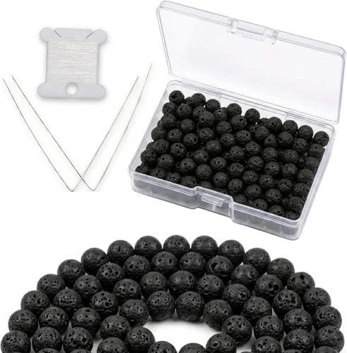 Vista 8 de Cherry Tree Collection 100 cuentas redondas de 6 mm de turquesa africana para hacer joyas Incluye caja de almacenamiento, cordón elástico
