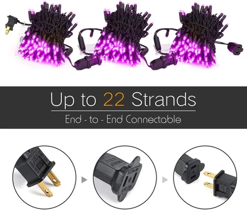 Vista 4 de Brizled - Luces de Halloween moradas, 10 mt, 100 luces LED de 5mm de ángulo amplio, 120 V, con certificación UL, línea de luces de Halloween Púrpura
