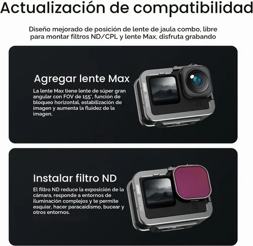 Vista 2 de TELESIN Carcasa metálica de aluminio para GoPro 13, 12, 11, 10, 9, kit de montaje vertical, protector de marco protector de carcasa de esqueleto, se