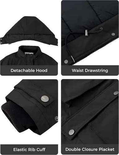 Vista 6 de WenVen Abrigos de invierno impermeables para mujer, chaquetas acolchadas gruesas y cálidas con capucha desmontable