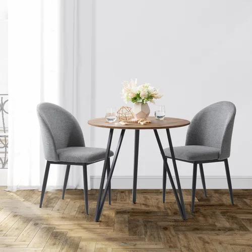 Vista 2 de CorLiving Ezra - Mesa de comedor con patas de hierro con parte superior de grano de madera de ingeniería marrón