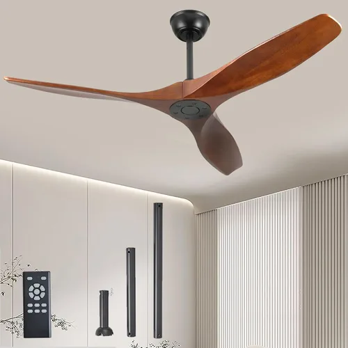Vista 12 de Ventilador de techo de 52 pulgadas, sin luz, ventiladores de techo de madera para exteriores con control remoto, montaje empotrado, 3 aspas, motor
