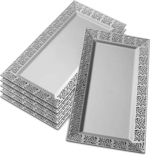 Vista 9 de Silver Spoons Bandejas de encaje desechables para bodas y cenas de lujo 6 piezas Oro 14' x 7.5