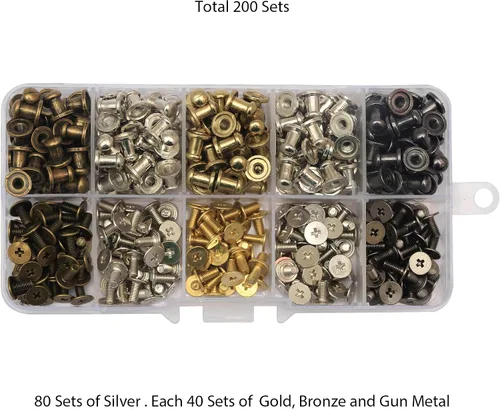 Vista 2 de Mingtao 200 juegos de remaches de botón y tachuelas de 0.315 x 0.197 x 0.315 in, cabeza redonda, tornillo trasero para cuero, manualidades, remaches