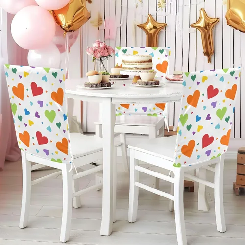Vista 5 de Juego de 6 fundas decorativas para silla de escritorio de San Valentín con corazones de arco iris para sillas de comedor, funda de cojín suave