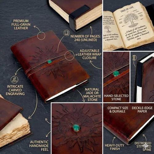 Vista 4 de Diario de Cuero Rellenable Papel Rayado SOL Árbol de la Vida Diario de Cuero Hecho a Mano Cuaderno Diario/Encuadernado Bloc Diario para Hombres