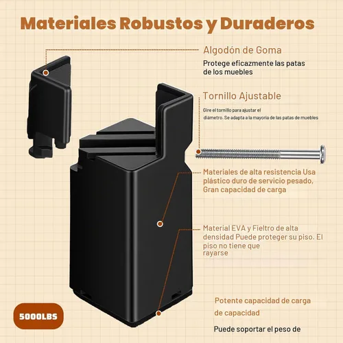 Vista 3 de Paquete de 4 elevadores de cama ajustables, 4 pulgadas con abrazadera de tornillo, elevador de cama resistente para silla, escritorio, mesa, patas